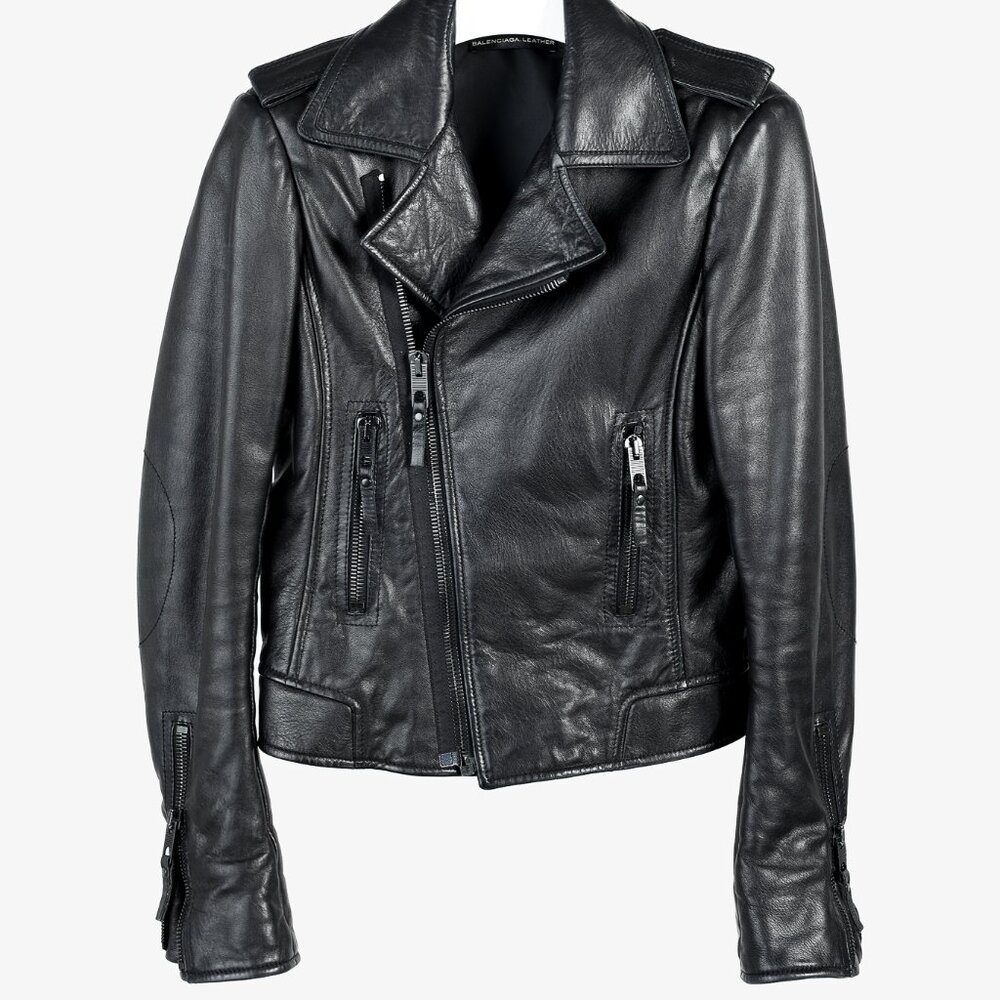 Balenciaga Black Lambskin-Leather Moto Jacket